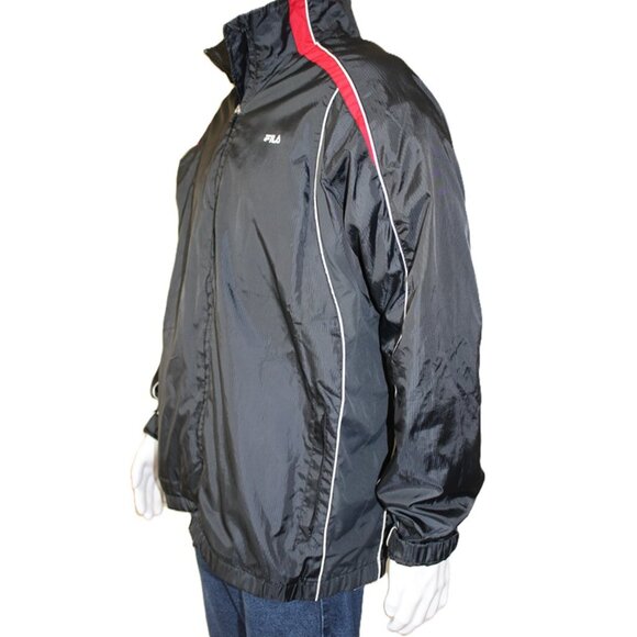 FILA Windbreaker Jacket - Retro Black with Red & White Trim - Unisex Size XL - Picture 2 of 15
